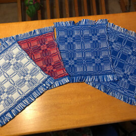 Karen May's overshot pattern doubleweave mug rugs