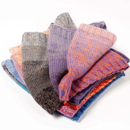 Colored yarns knitted into squares